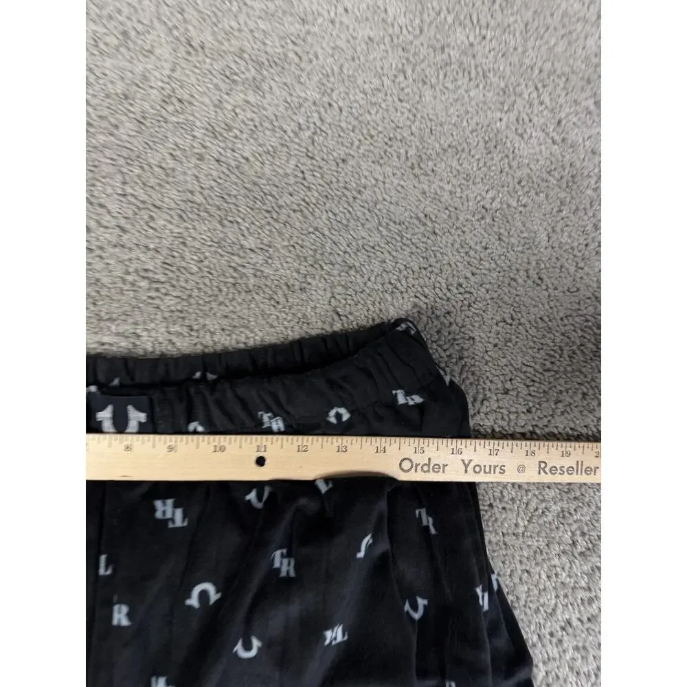 True Religion Pajama Pants Mens L Black Velour Logo Drawstring Lounge Sleepwear